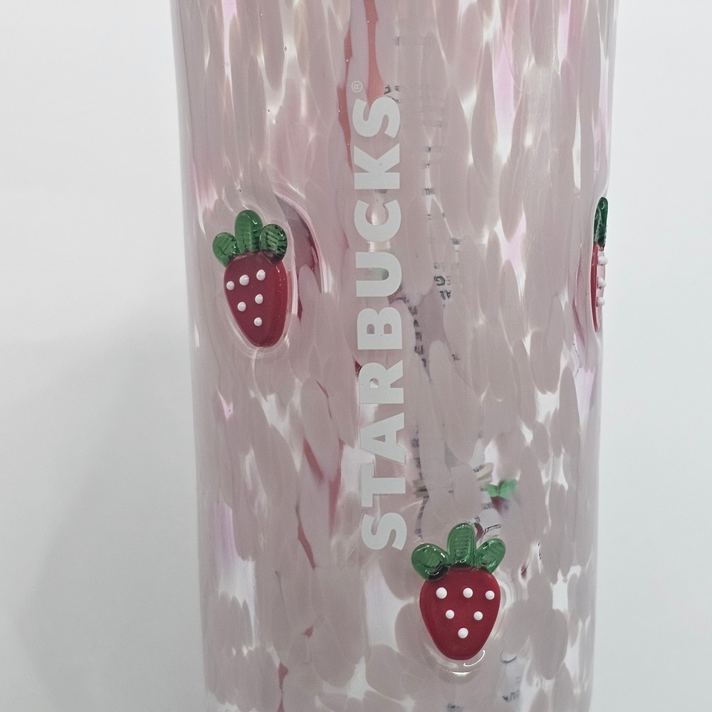 Starbucks Pink Drink 16oz Glass Cold Cup Strawberry 3D Tumbler 11187241 NEW